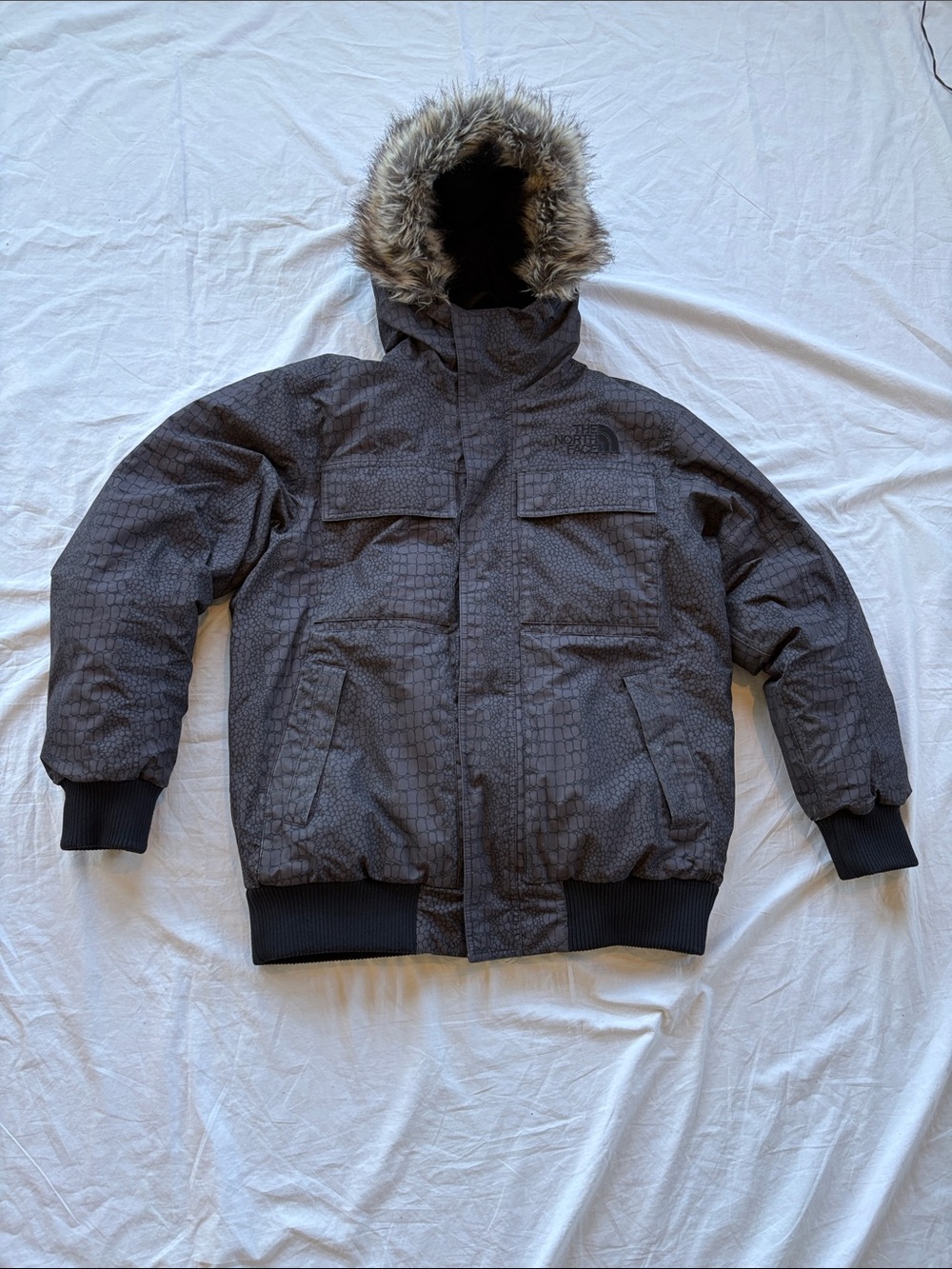 North Face Croc Embossed Gotham Down Ski Jacket Mens Medium Charcoal /Black RARE